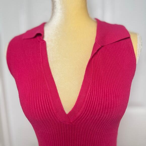 House of Harlow Pink Collared Ribbed V-Neck Sleeveless Crop Top - XS - Picture 3 of 8